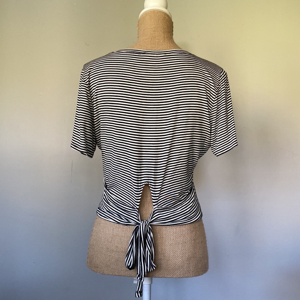 Sage striped crop top with tie back